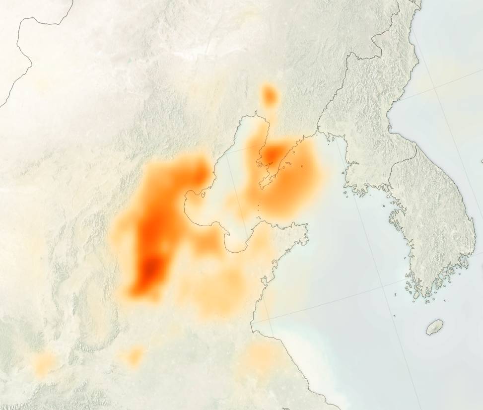 2016: From space, the smog appears gray.