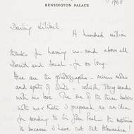 Dopis princezny Margaret královně Alžbětě II. k pořízeným fotografiím, 1965.