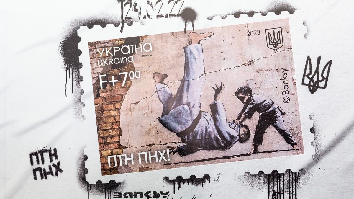 Na ukrajinskou známku s Banksyho malbou se stály fronty