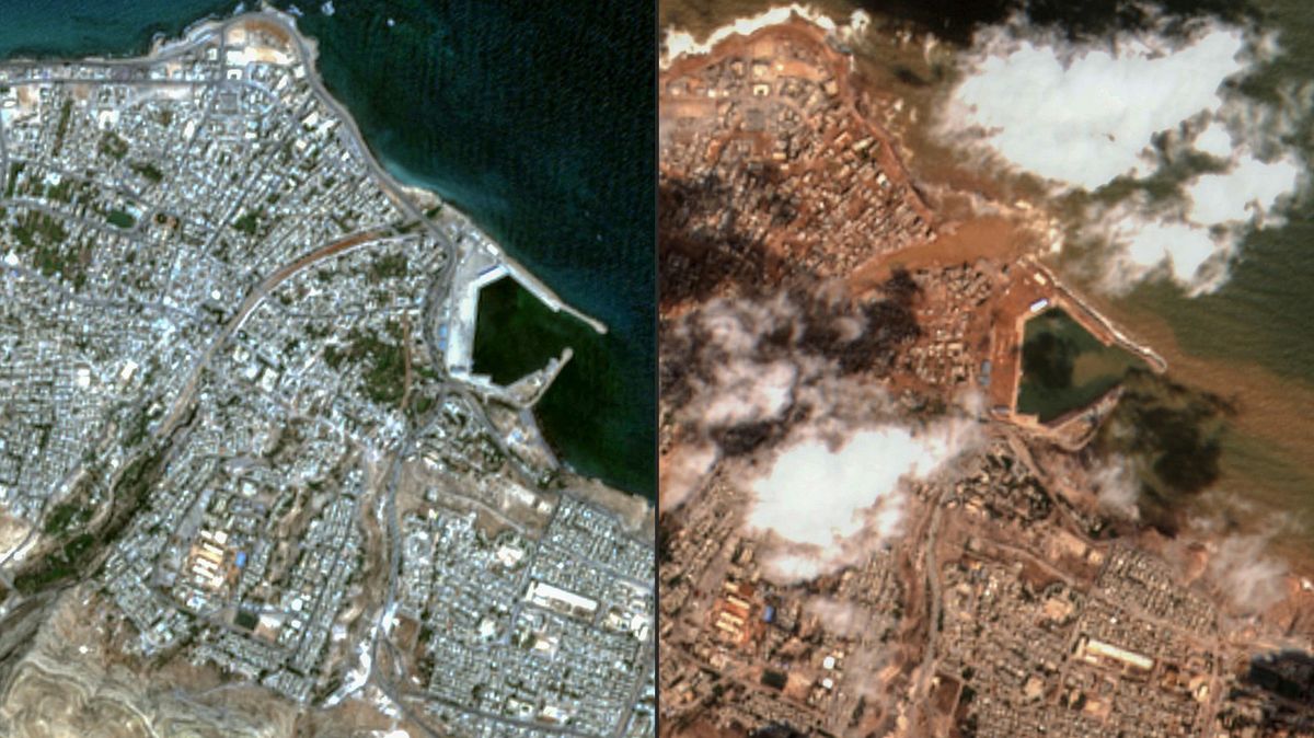 Satelitní fotky ukazují zkázu Darná: „Těla jsou v moři, údolí i pod budovami“