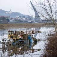 Pohled na vylité Labe z Přístavní ulice v Ústí nad Labem.