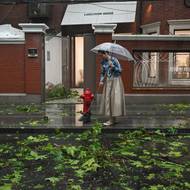 Žena zametá cestu v Šanghaji, 16. září. Čínské velkoměsto zasáhl nejsilnější tajfun za 70 let, přinesl přívalové deště a mohutný vítr.