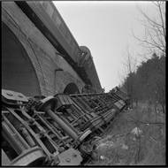 Dne 10. prosince po sedmé hodině ráno najel před železniční stanicí Řikonín lokomotivní vlek na konec nákladního vlaku. Přitom se vyšinuté vagony vychýlily do sousední koleje, po níž v té době projížděl expres č. 57 Pannonia, který do vychýlených vozů najel. Při nehodě se vyšinulo u rychlíku několik vozů. Pohled na převrácený lůžkový vagon po srážce expresního vlaku.