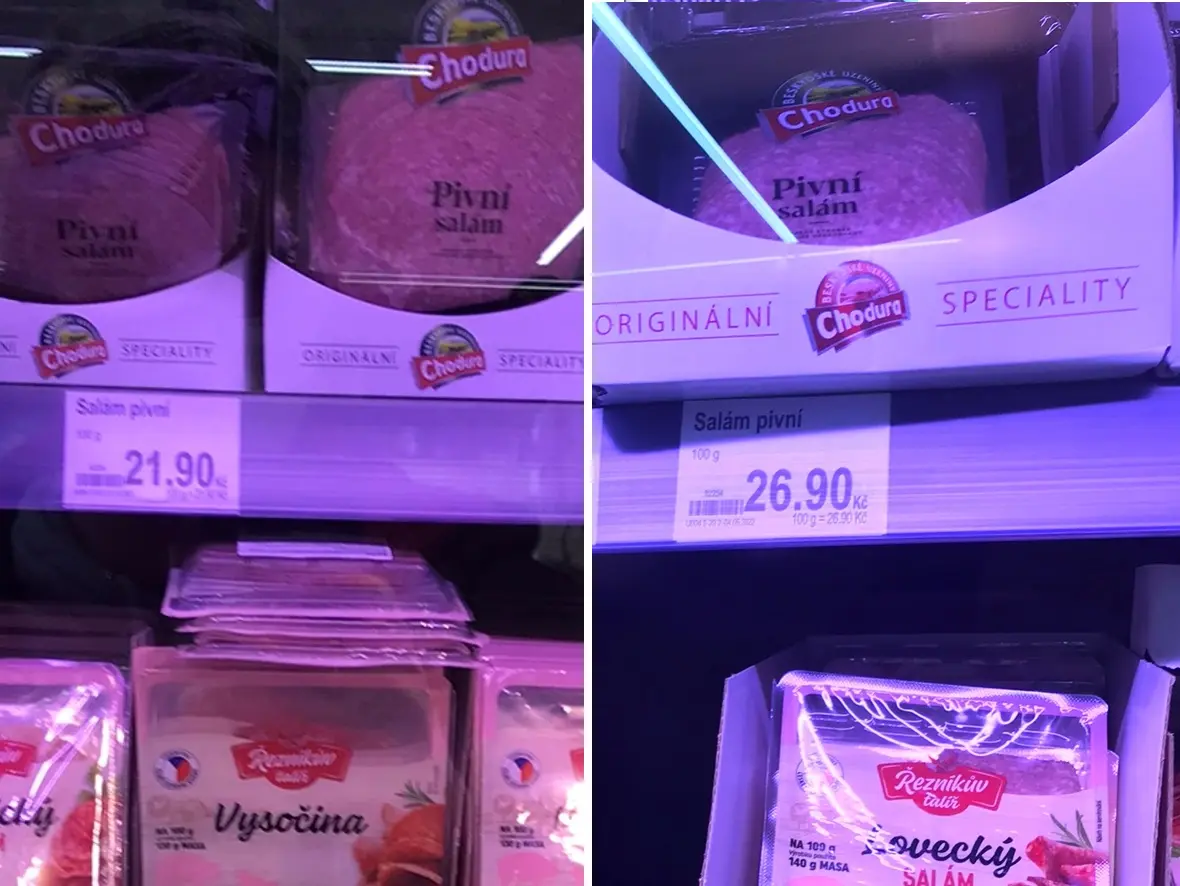 Prodejna Penny Market v Pečkách. Ceny potravin ze dne 3. ledna a 10. května 2022.