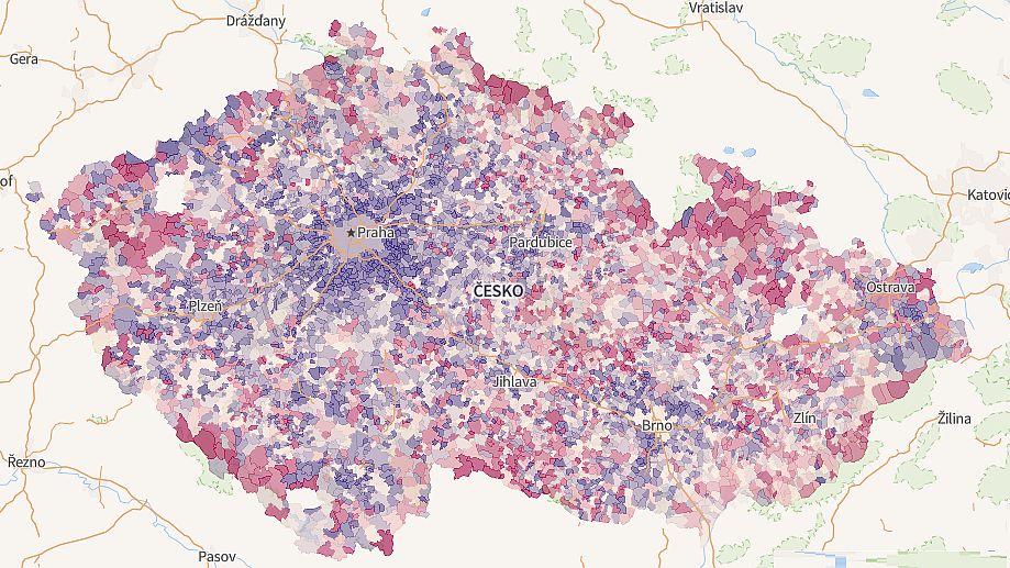 Podrobná mapa vyvrací mýtus o Češích, kteří se odmítají pohnout kvůli práci