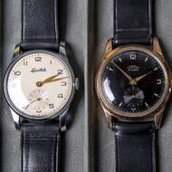 Prototypové hodinky s názvem Spartak (vlevo) byly rozděleny mezi ministry vlády Viliama Širokého, jeden putoval i do kanceláře prezidenta Antonína Zápotockého. 