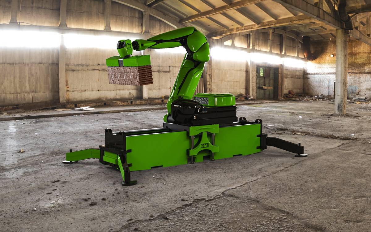 Zdící robot od KM Robotics, Wienerbergeru a IdeaSense.