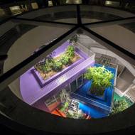 Na samotném vrcholu je prosklený poklop, přes nějž je možné nahlédnout do vnitřku pyramidy.