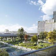 Součástí návrhu je i protipovodňový park v blízkém okolí hlavní haly, který bude sloužit i k rekreaci. 