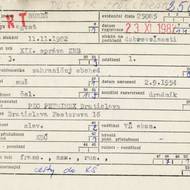 Evidenční karta StB se základními údaji o Andreji Babišovi a jeho spolupráci. Vyznačená sekce hospodářské kontrarozvědky tajné policie v Bratislavě (1. oddělení 3. odboru XII. správy) se zaměřovala na pracovníky podniků zahraničního obchodu, což byl i Babišův tehdejší zaměstnavatel Petrimex. 