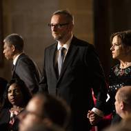 Expremiér Petr Nečas dorazil na Hrad s manželkou Janou Nečasovou (Nagyovou).