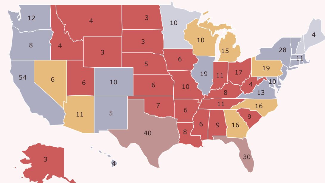 Volby v USA: Mapa s výsledky a jejich převod na volitele
