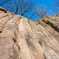 Lávová stěna je šest až osm metrů vysoká a sloupce mají šířku až jeden metr.