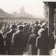 Na perón roztockého nádraží přicházely desítky lidí, aby pomohly. Někteří nosili jídlo, jiní oblečení nebo boty. Snímek byl pořízen 30. dubna 1945.