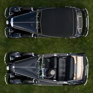 Kabriolet Mercedes 320B (W 142 II.) z roku 1937 po kompletní rekonstrukci se střechou i po jejím stažení.