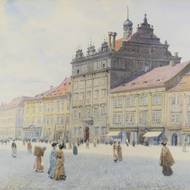 Václav Jansa: Severní strana náměstí Republiky s radnicí, z cyklu Stará Plzeň, 1905.