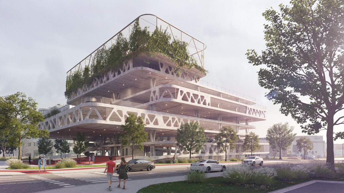 Nový parkovací dům v Ostravě: Futuristická stavba nebude sloužit jen autům