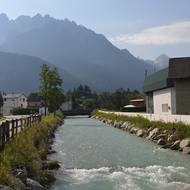Dolomity - Toblach, říčka Rienz.