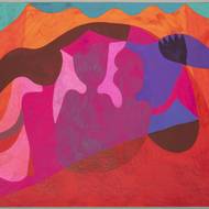 Radka Bodzewicz: Setkání, 2024, akryl na papíře, 35 × 50cm.