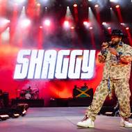 Hudebníka, který byl komerčně na vrcholu v 90. letech minulého století, naživo doprovázeli do půl těla svlečený bubeník, hráč na bezhlavou baskytaru, DJ a také rapper.