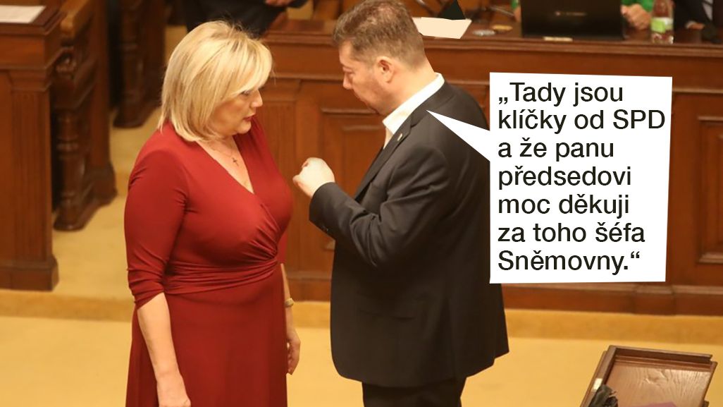 TMBK: Okamura poslal Babišovi dárek za křeslo ve vedení Sněmovny