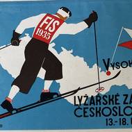 Návrh plakátu Babkena Rašmadžiana k lyžařským závodům FIS 1935.