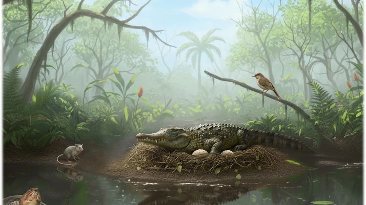 Vědci našli skořápky vajec krokodýlů, kteří na kořist padali ze stromů