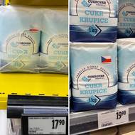 Prodejna Albert v Poděbradech. Srovnání z 11. února a 8. prosince 2025.