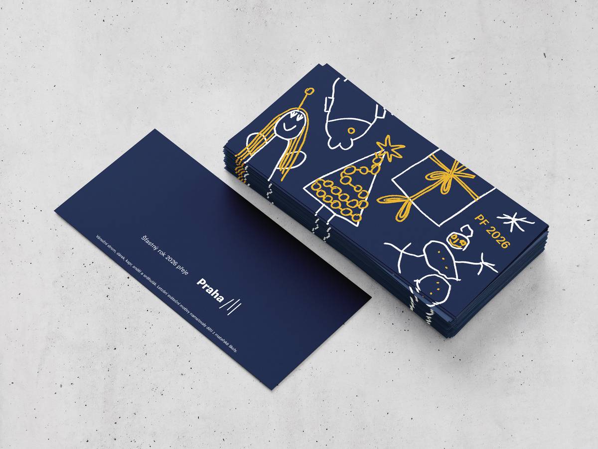 Motivy z výkresů použila Praha 3 i jako grafiku pro přání PF 2026.