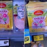 Prodejna Albert v Poděbradech. Srovnání z 11. února a 8. prosince 2025.