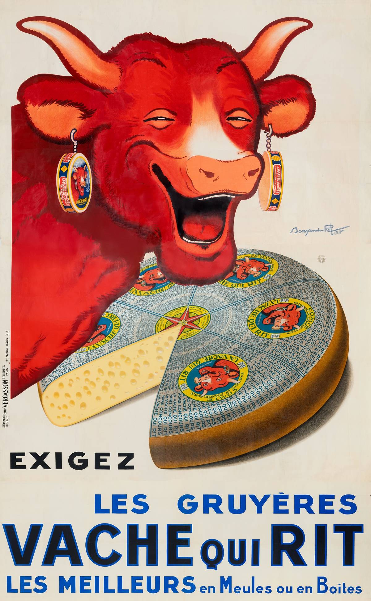 Benjamin Rabier: Požadujte sýry Gruyères od Veselé krávy.