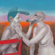 Petra Oriešková: Dvě bytosti, 1994, olej na plátně.