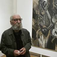 Jaroslav E. Dvořák se svým dílem. Výstava v GASK potrvá do 8. března 2026.