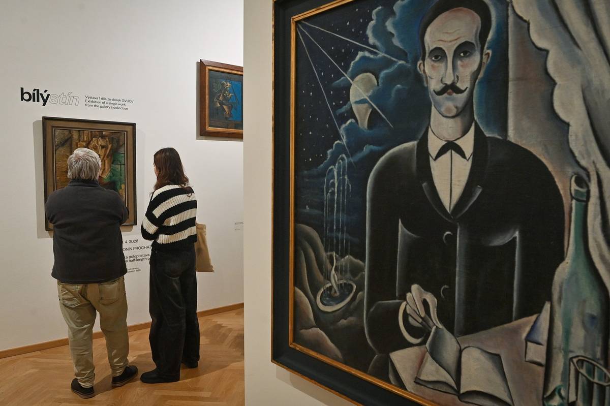 Na fotografii z výstavy Metelice do očí, která v ostravském Domě umění potrvá do 19. dubna, je malba Aloise Wachsmana nazvaná Čtenář Swedenborga z let 1919 až 1920.