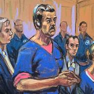 U soudu s Nicolásem Madurem a jeho ženou Cilií Floresovou se nesmělo fotografovat. Takhle zachytil Madura kreslíř agentury Reuters. 