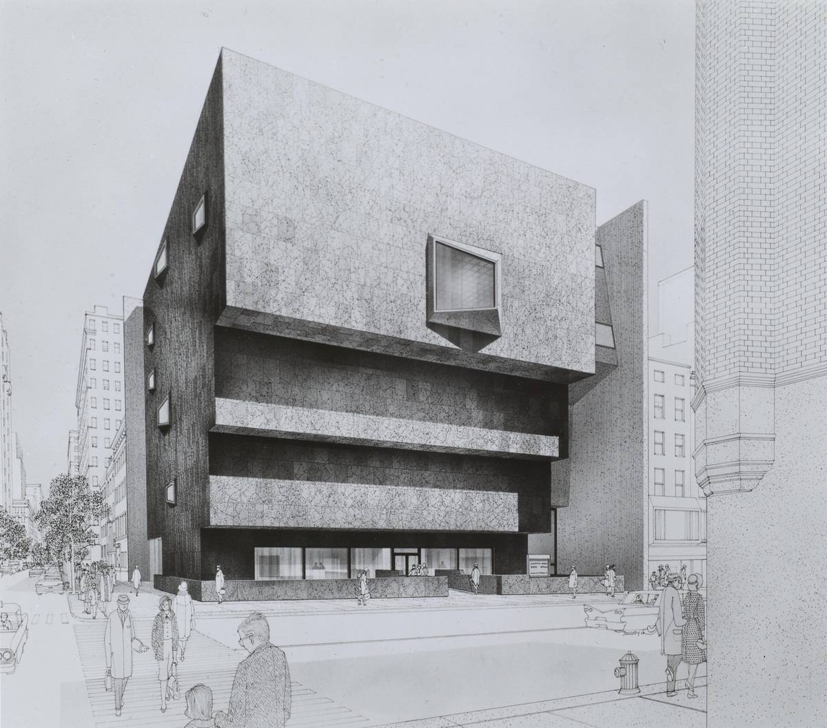 Breuer building, ilustrace Whitneyho muzea z roku 1964.