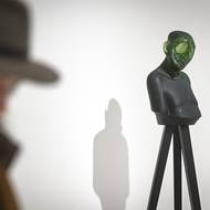 Na fotografii z výstavy Gentle Sin, kterou lze do 10. května vidět v Zámecké jízdárně v Hluboké nad Vltavou, je dílo Richarda Štipla nazvané Simulacrum.