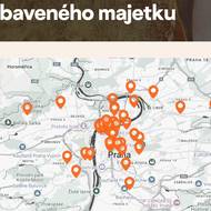 Mapa skladů v Praze, kde byl zabavený židovský majetek až do konce druhé světové války. 