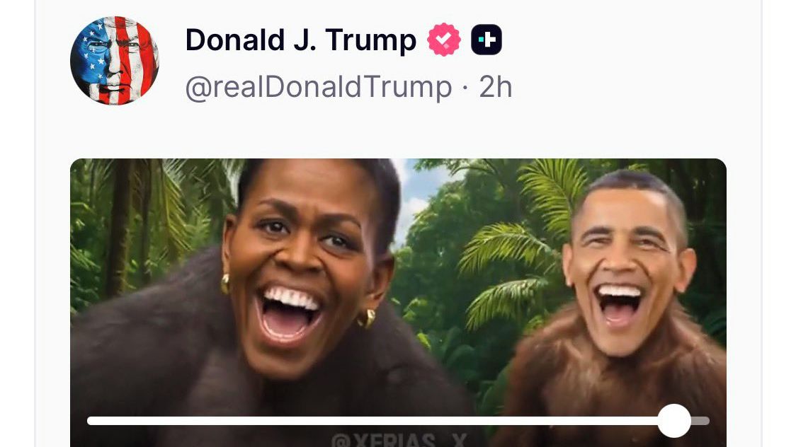 Trump na sociální síti sdílel video zobrazující Obamovy jako opice