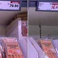 Ceny v prodejně Lidl v Poděbradech. Srovnání z 8. prosince 2025 (vlevo) a 6. ledna 2026 (vpravo).