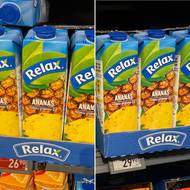 Ceny v prodejně Penny v Pečkách. Srovnání z 8. prosince 2025 (vlevo) a 6. ledna 2026 (vpravo).