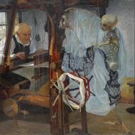 Wenzel Franz Jäger: Tkadlec a smrt, před 1905, olej, plátno, Národní památkový ústav, územní památková správa v Ústí nad Labem, centrální depozitář.