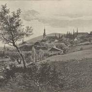 Doupov - kresba Jiřího Lewého, město na konci 19. století.