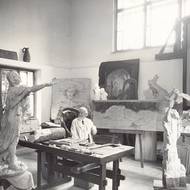 František Bílek v ateliéru v Chýnově.