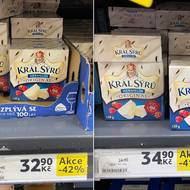 Ceny v prodejně Tesco v OC Smíchov. Srovnání z 8. prosince 2025 (vlevo) a 6. ledna 2026 (vpravo).