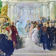 Obraz Slavní návštěvníci z roku 1914 od Wilhelma Schneidera, který visí v odpočívárně, zachycuje mimo jiné i císaře Františka Josefa I. (v levé části).