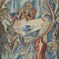 Emil Filla: Tanec Salome, 1911, olej, plátno, 137 × 82 cm, sbírka GMU.