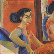 Bohumír Matal: Zrcadlo s figurou, 1956-1957, olej, plátno, 71 × 71 cm.