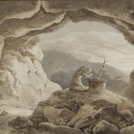 Antonín Mánes: Poustevník modlící se u vchodu do jeskyně, kolem 1820, Národní galerie v Praze.