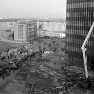 Požár při stavbě - pohled ze severní strany směrem k Edenu.
